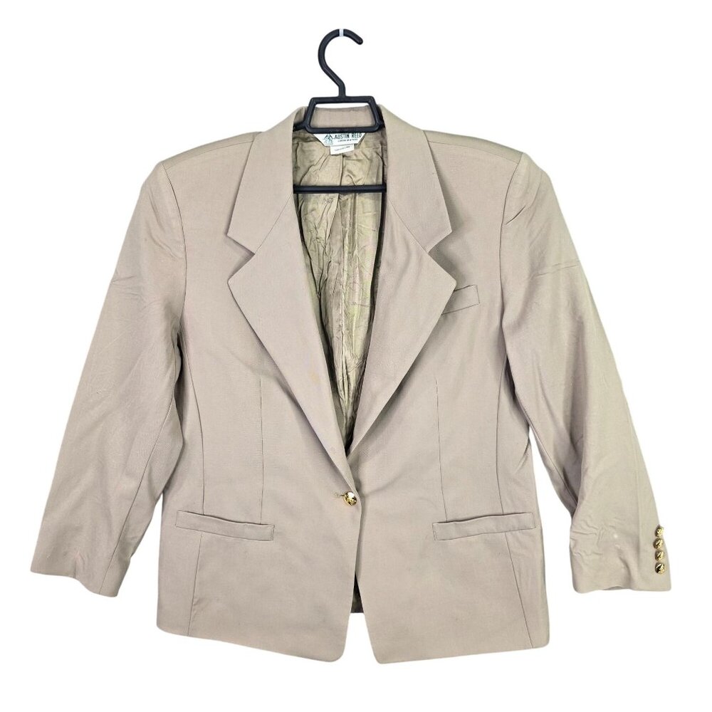 Womens Austin Reed Beige Single Button Blazer 100% Worsted Wool Size 12